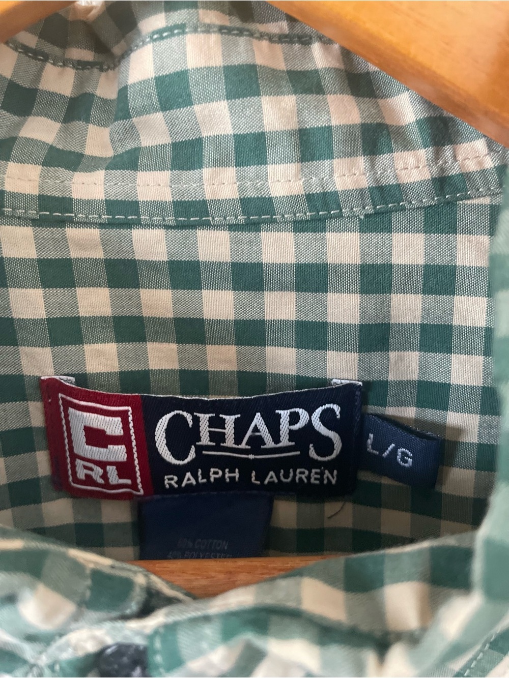 Chaps Ralph Lauren Green Gingham Button-Down Long Sleeve Shirt size Medium - Picture 3 of 11